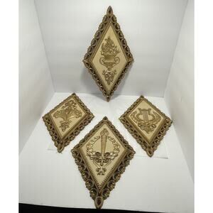 4 Vintage Homeco Wall Decor Plastic Gold Key Diamond Shape